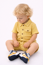 Boys 2 Pc Set ?Sunlit Waffle? Collared Shirt & Roll-Cuff Shorts Set