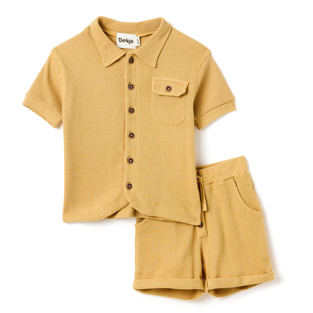 Boys 2 Pc Set ?Sunlit Waffle? Collared Shirt & Roll-Cuff Shorts Set