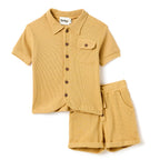 Boys 2 Pc Set ?Sunlit Waffle? Collared Shirt & Roll-Cuff Shorts Set
