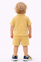 Boys 2 Pc Set ?Sunlit Waffle? Collared Shirt & Roll-Cuff Shorts Set