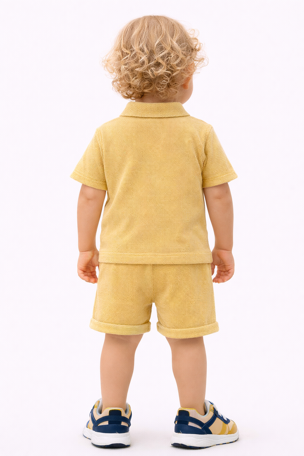 Boys 2 Pc Set ?Sunlit Waffle? Collared Shirt & Roll-Cuff Shorts Set