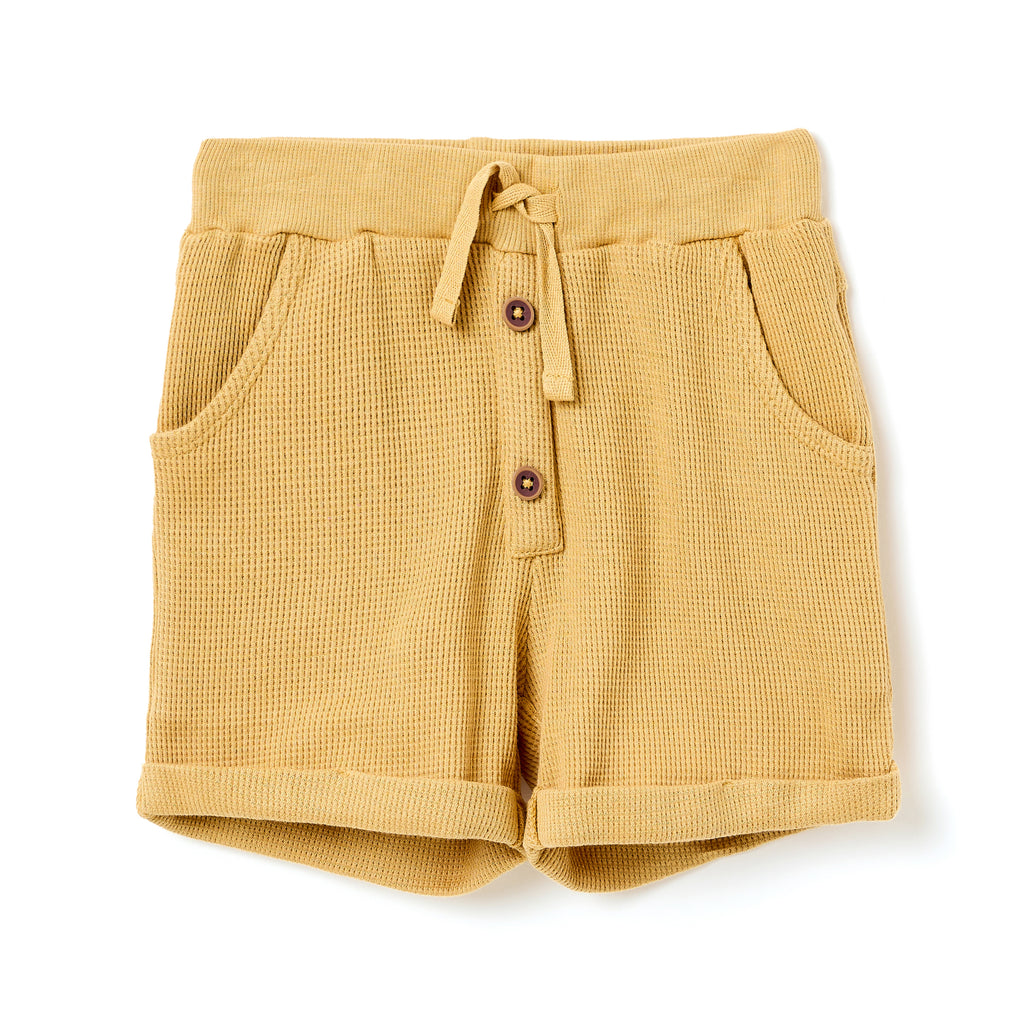 Boys 2 Pc Set ?Sunlit Waffle? Collared Shirt & Roll-Cuff Shorts Set