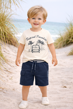 Boys 2 Pc Set ?Tropical Wheels? Cotton Tee & Striped-Waistband Shorts Set
