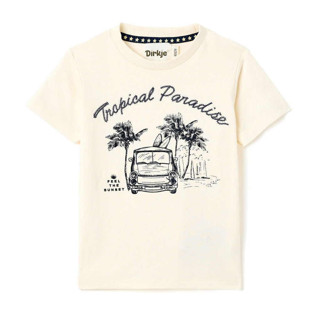 Boys 2 Pc Set ?Tropical Wheels? Cotton Tee & Striped-Waistband Shorts Set
