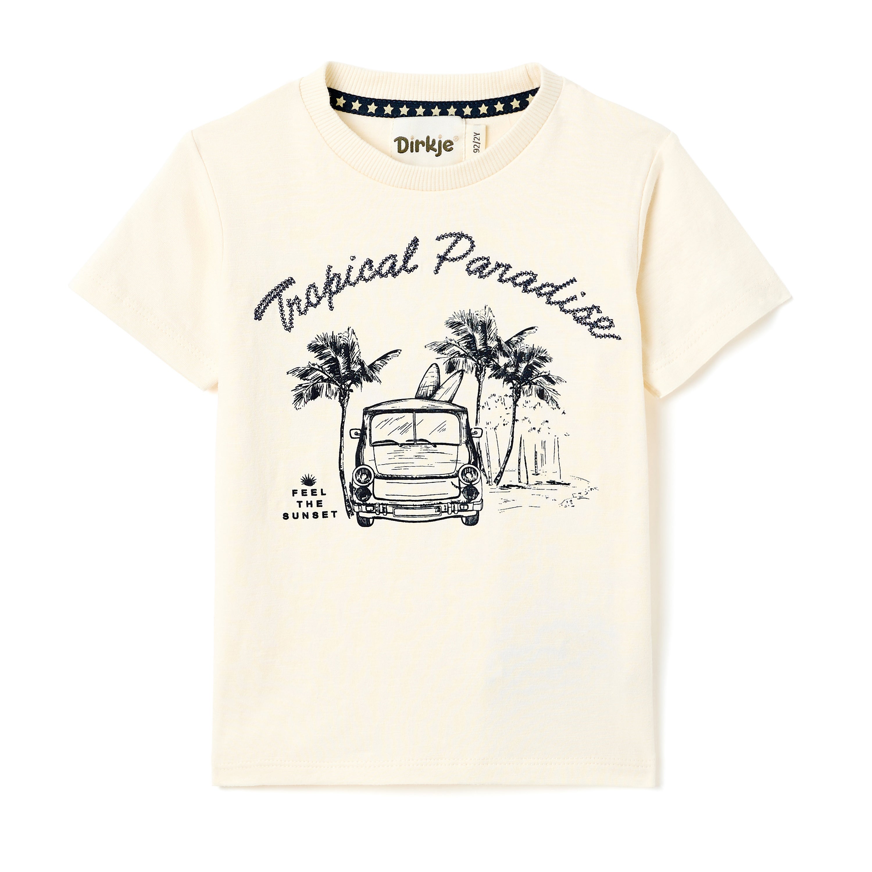 Boys 2 Pc Set ?Tropical Wheels? Cotton Tee & Striped-Waistband Shorts Set