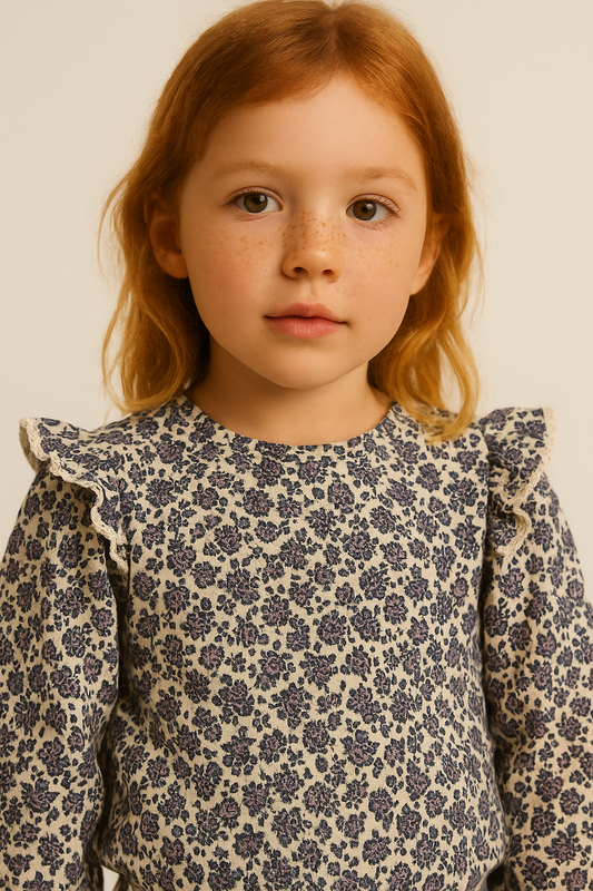 Dirkje Girls 2-Piece All-Over Floral Blouse and Flared Pant Set