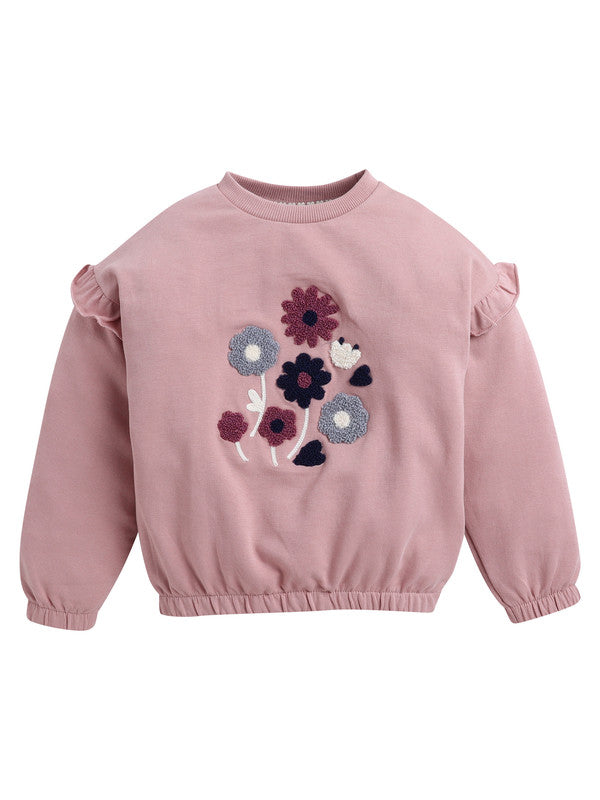 Girls Floral Chenille Fleece Tracksuit – Dusty Rose & Grey 2-Piece Set