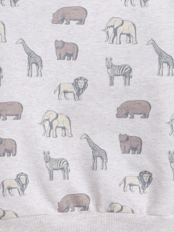 Boys Safari Print Fleece Tracksuit – Sand & Heather Grey 2-Piece Set