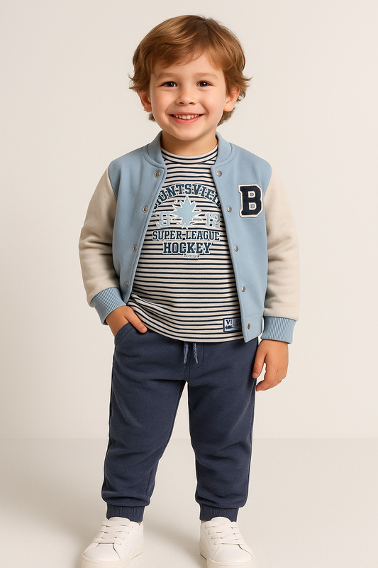 Boys Varsity 3-Piece Fleece Set – Sky Blue & Charcoal