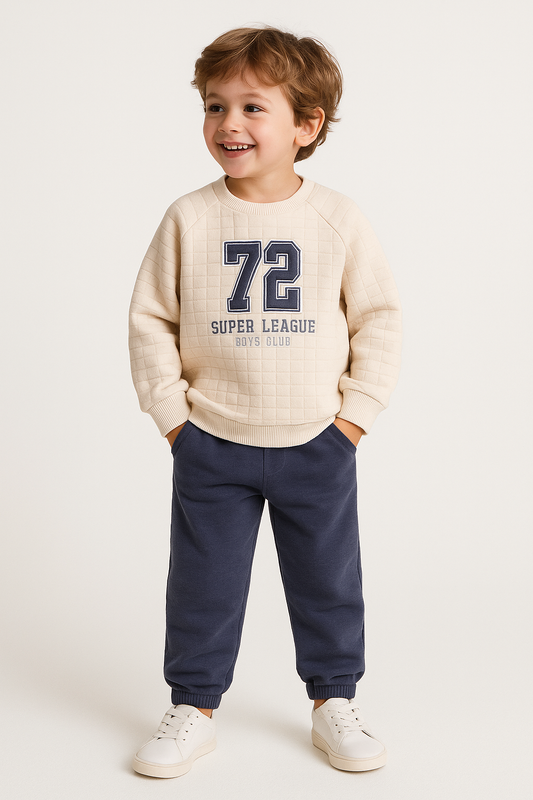 Boys Beige Quilted Sweatshirt Set (12M-5Y)