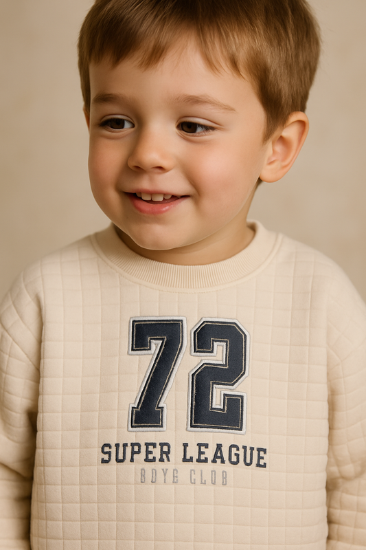 Boys Beige Quilted Sweatshirt Set (12M-5Y)