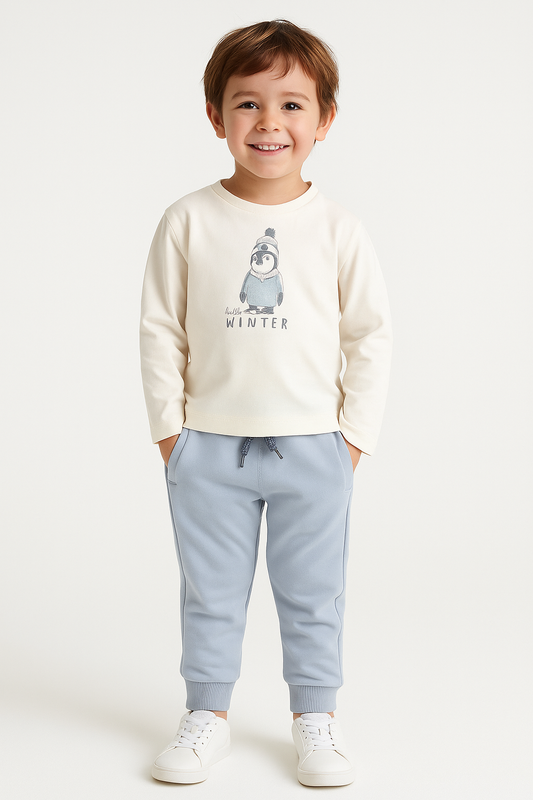 Dirkje Hello Winter Penguin Tee & Light Grey Joggers Set