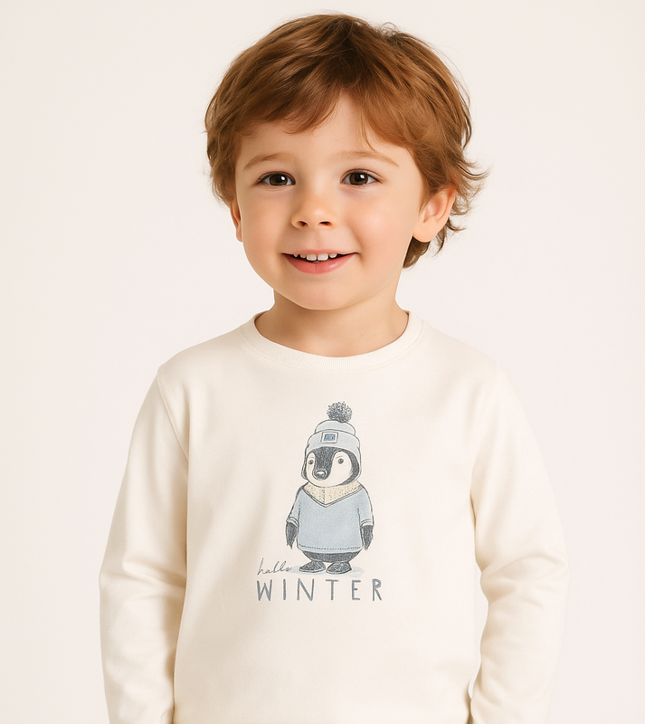 Dirkje Hello Winter Penguin Tee & Light Grey Joggers Set