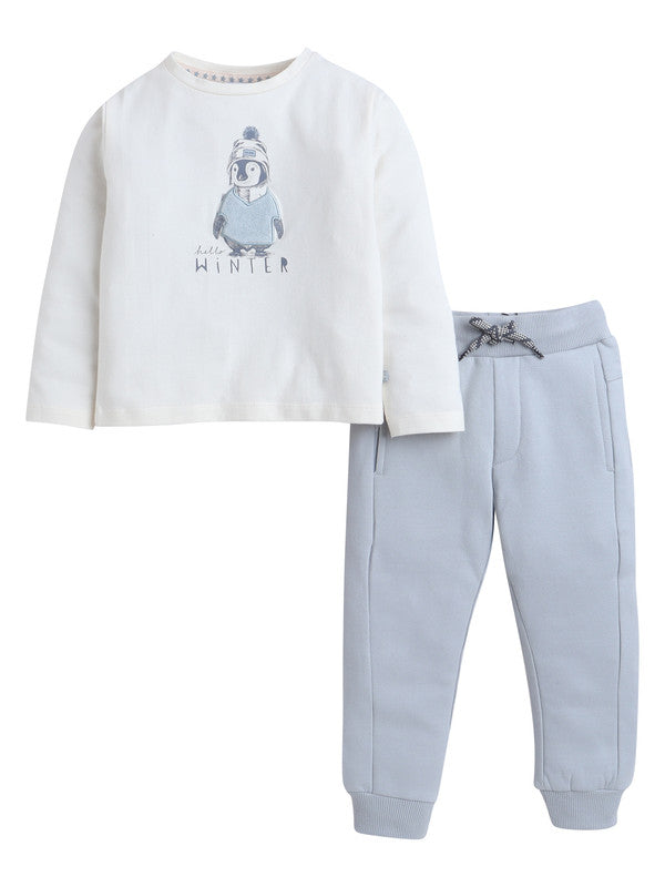 Dirkje Hello Winter Penguin Tee & Light Grey Joggers Set