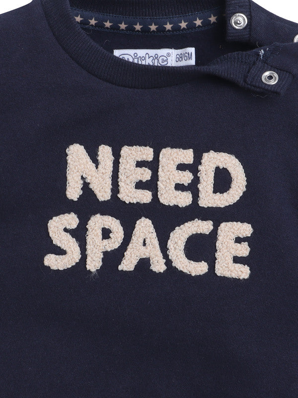 Baby Boys “Need Space” Fleece Tracksuit – Navy & Cream 2-Piece Set