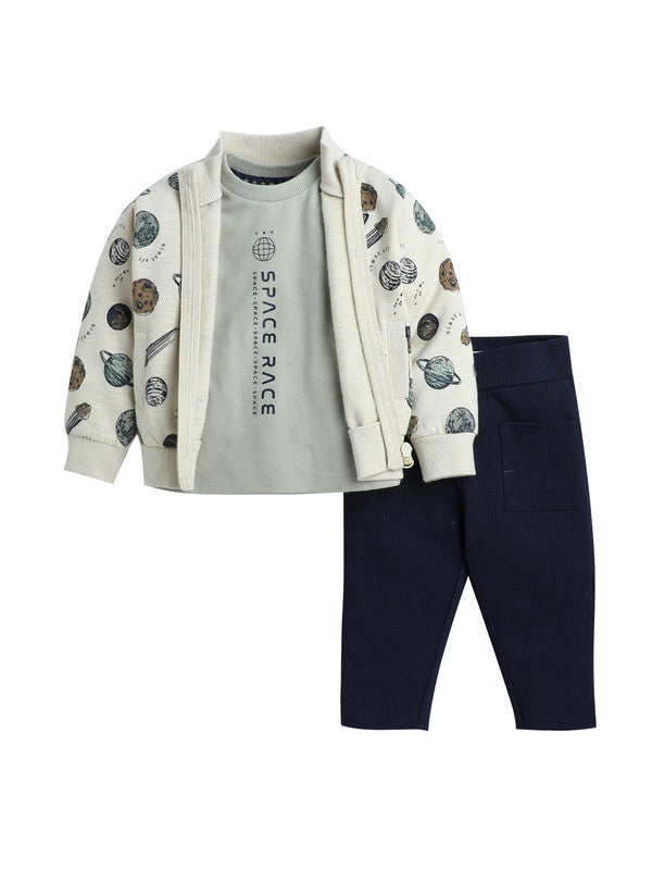 Infant Boys Space Race 3-Piece Fleece Set – Cream & Navy
