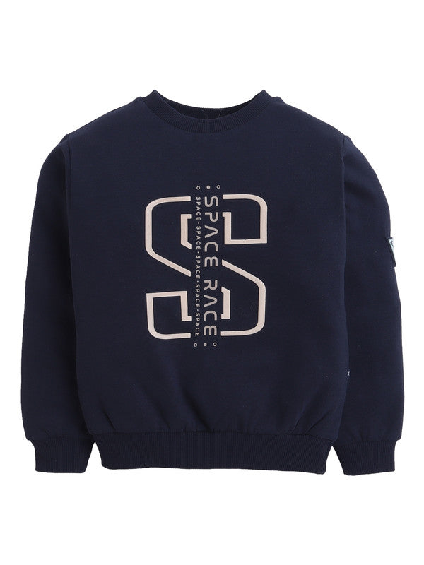 Boys Space Race Fleece Tracksuit – Navy & Sand 2-Piece Set