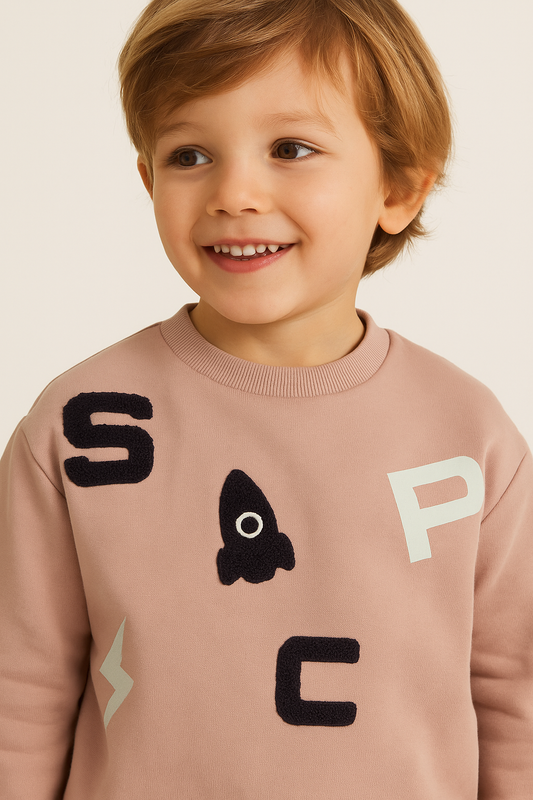 Boys Space Patch Fleece Tracksuit – Sand- 2-Piece Set