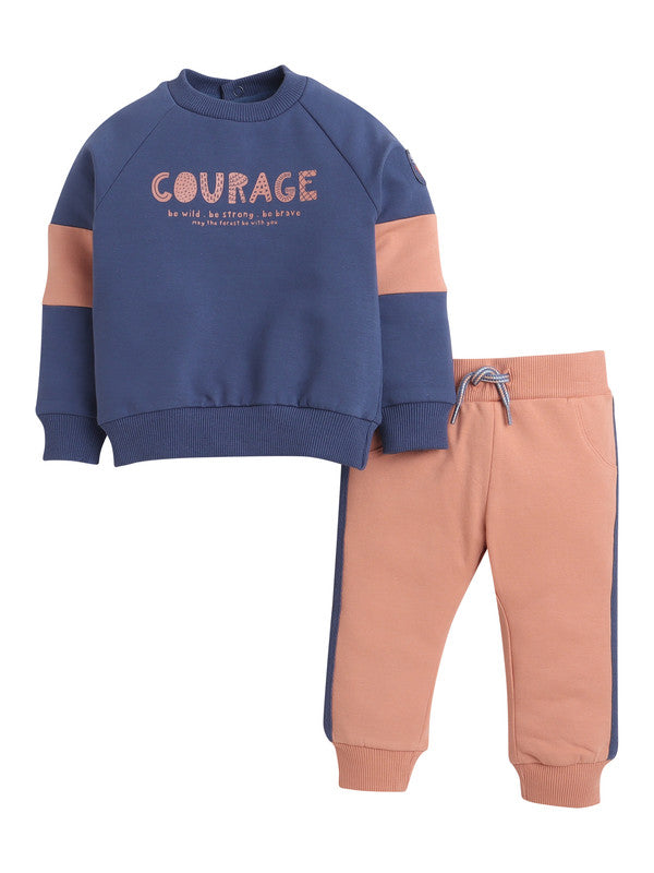 Boys Courage Fleece Tracksuit – Navy & Orange 2-Piece Set