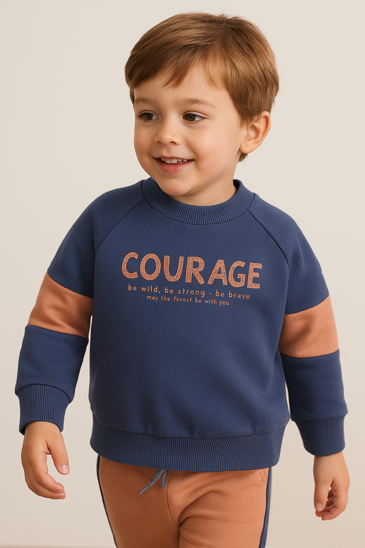 Boys Courage Fleece Tracksuit – Navy & Orange 2-Piece Set