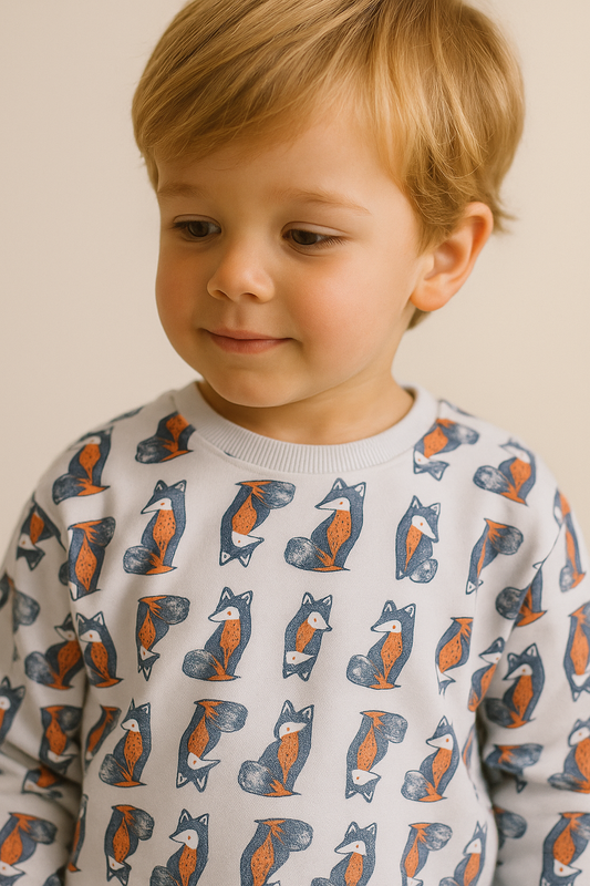 Boys Fox Adventure Fleece Tracksuit – Cream & Navy 2-Piece Set