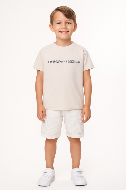 Junior Boys Beige ‘KEEP MOVING FORWARD’ Cotton T-shirt