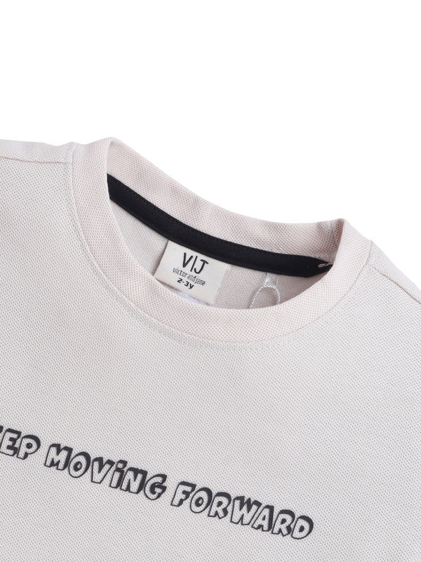 Junior Boys Beige ‘KEEP MOVING FORWARD’ Cotton T-shirt