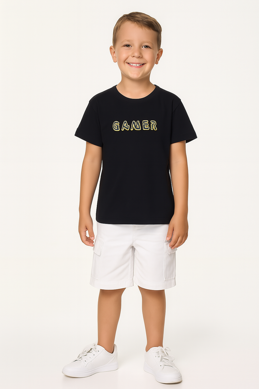 Junior Boys Black 'GAMER' Printed T-Shirt (2-9Y)