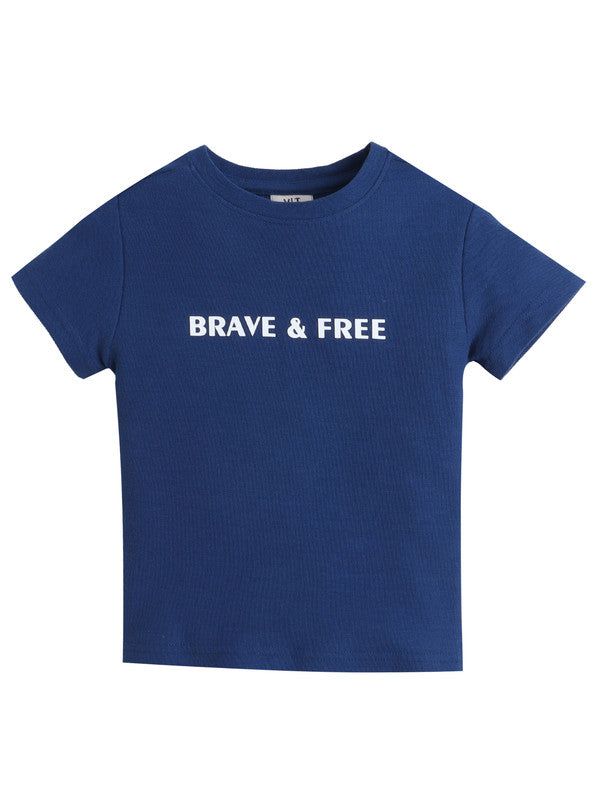 Boys Navy "Brave & Free" Cotton T-Shirt (2Y–9Y)