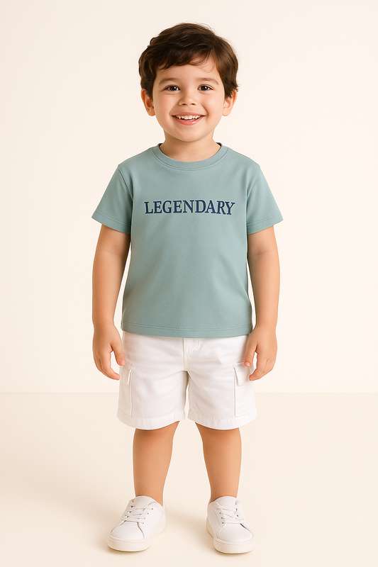 Junior Boys T-Shirt – “LEGENDARY” Slogan – Soft Blue (2Y-9Y)