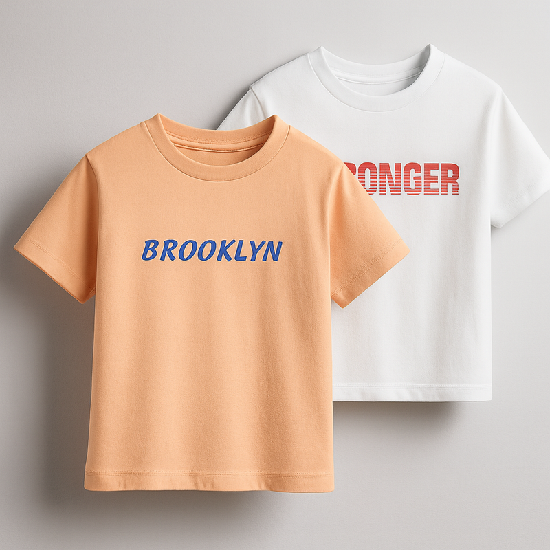 Junior Boys Pack of 2  Slogan Print Cotton T-Shirt - White and Peach
