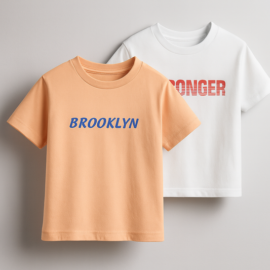 Junior Boys Pack of 2  Slogan Print Cotton T-Shirt - White and Peach