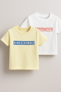 Pack Of 2 Slogan Print Cotton T-Shirt - White & Light Yellow