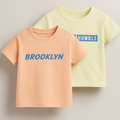 Pack Of 2 Slogan Print Cotton T-Shirt - Peach & White