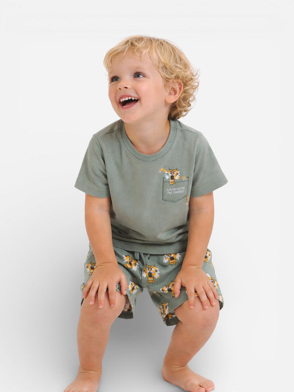 Boys Giraffe Print Cotton Pajama Set “ T-Shirt & Shorts Nightwear