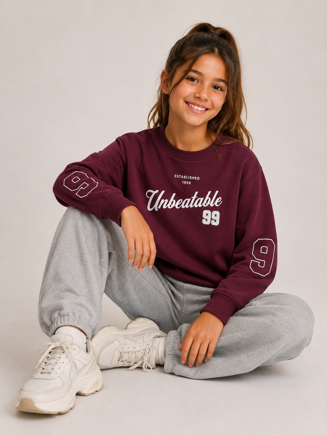 Girls "Unbeatable" Graphic Pullover with Sleeve Detail