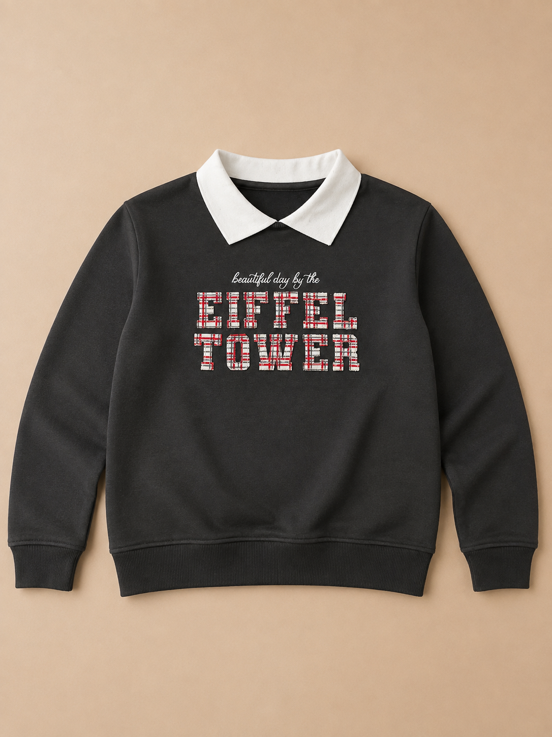 Girls Collared "Eiffel Tower" Print Pullover with Collar