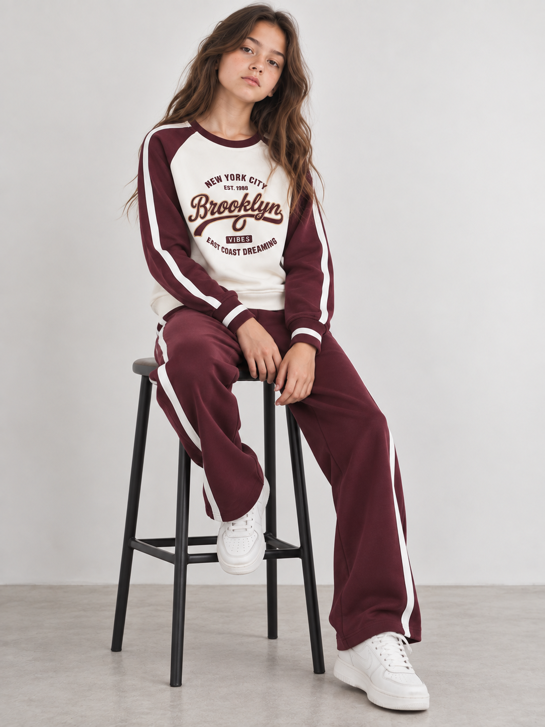 Girls Raglan Sleeve Sweatshirt and Wide Leg Pants Set