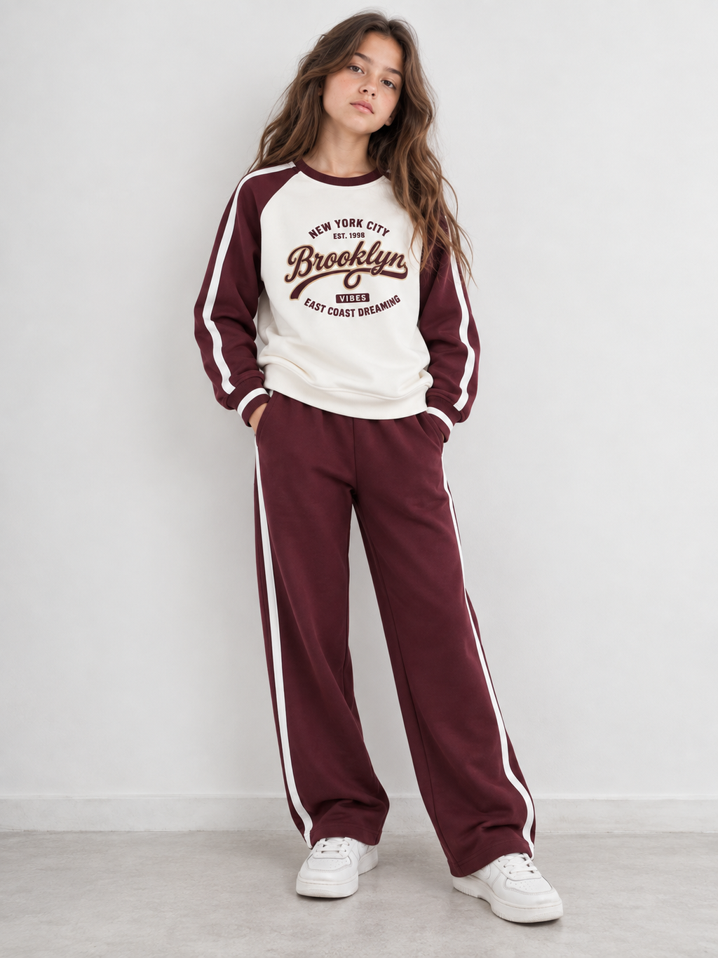 Girls Raglan Sleeve Sweatshirt and Wide Leg Pants Set
