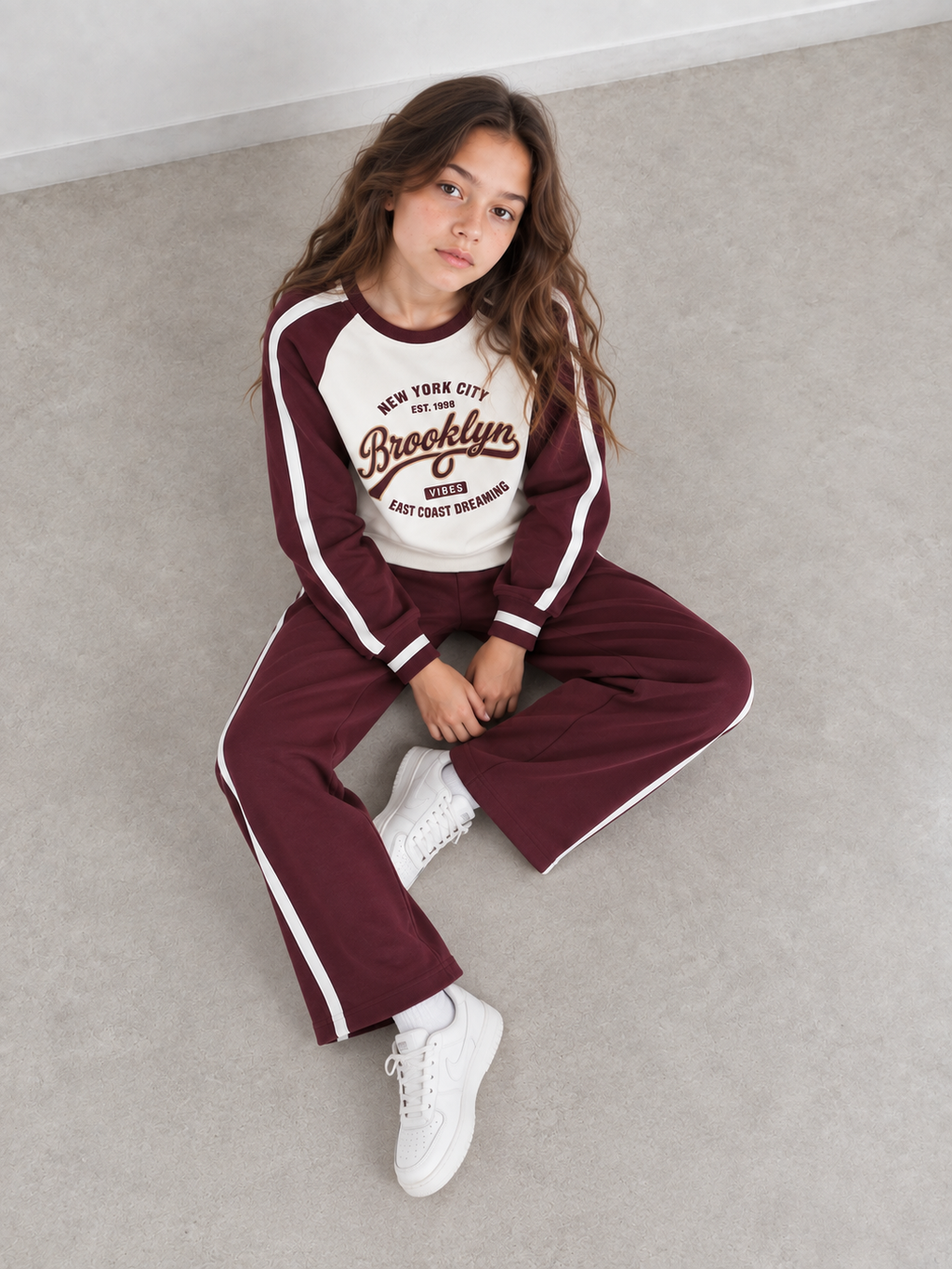 Girls Raglan Sleeve Sweatshirt and Wide Leg Pants Set