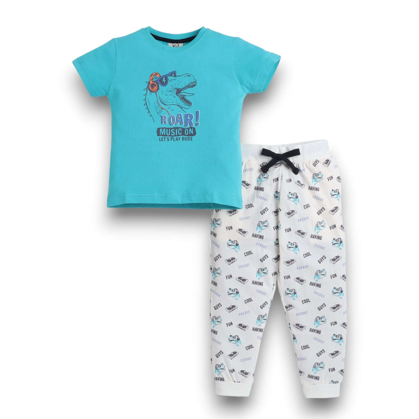 Victor and Jane - Printed T-shirt and Stripes Pyjama Set