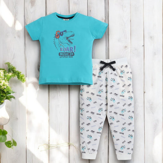 Victor and Jane - Printed T-shirt and Stripes Pyjama Set