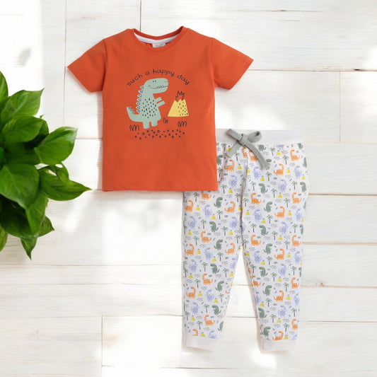 Victor and Jane - Printed T-shirt and Stripes Pyjama Set