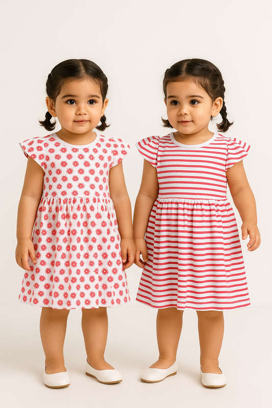 Victor and Jane - All-Over Printed Cap sleeve - Dress (Pack of 2)