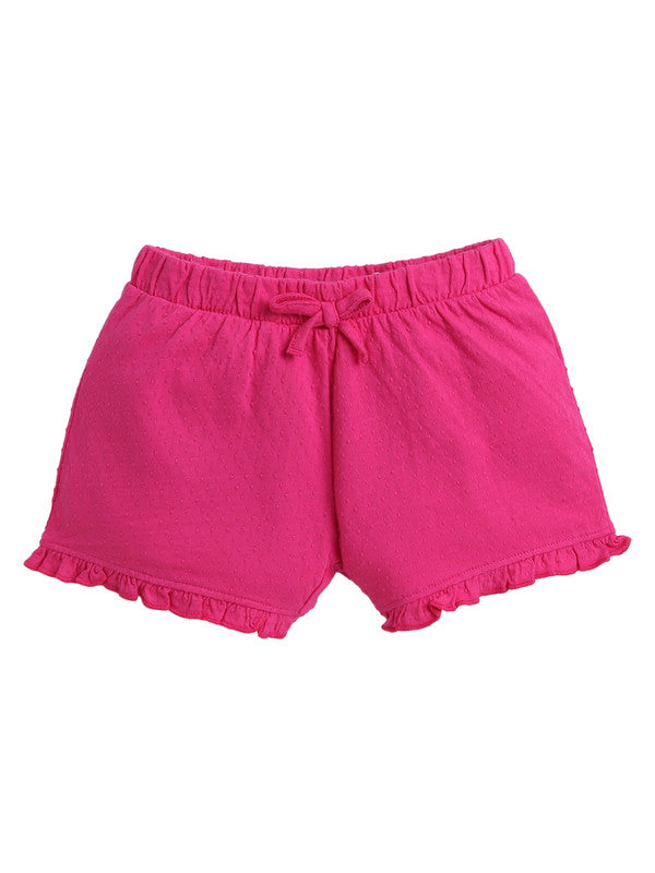 Victor and Jane Girls' Jacquard Shorts with Elasticated Waistband and Ruffle Trim- Fuschia and Yellow-Pack of 2