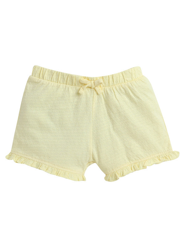 Victor and Jane Girls' Jacquard Shorts with Elasticated Waistband and Ruffle Trim- Fuschia and Yellow-Pack of 2