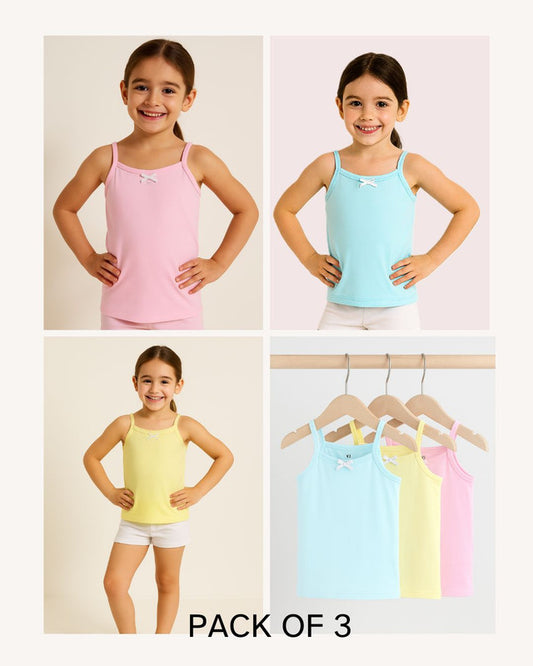 3-Pack Girls' Cotton Camisoles – Pastel Spaghetti Strap Essentials
