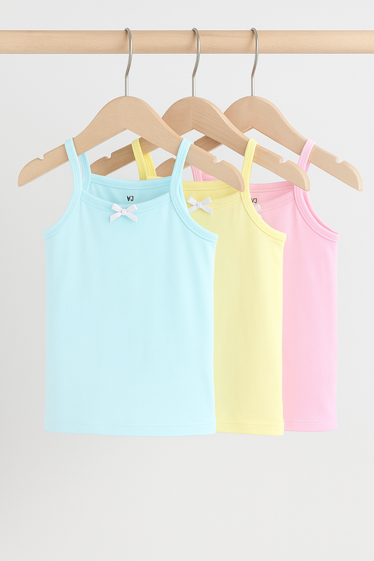 3-Pack Girls' Cotton Camisoles – Pastel Spaghetti Strap Essentials