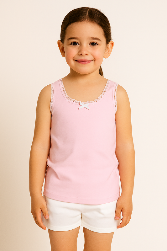 3-Pack Girls' Cotton Vests – Pastel Soft Essentials in Pink, Yellow & Blue