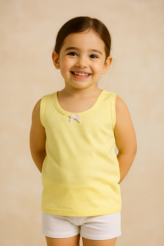 3-Pack Girls' Cotton Vests – Pastel Soft Essentials in Pink, Yellow & Blue